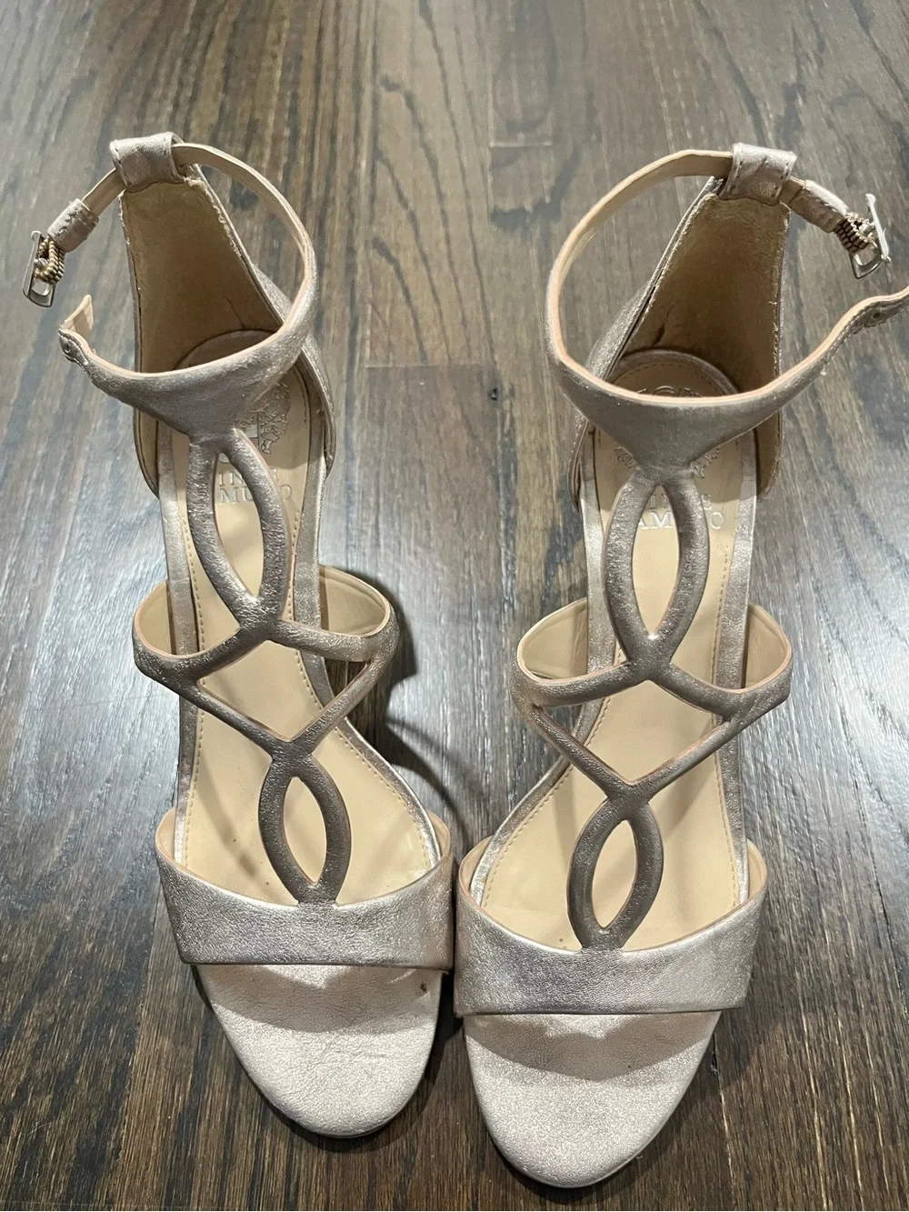 Vince Camuto Metallic Rose Gold Strappy Ankle-Wrap Heels